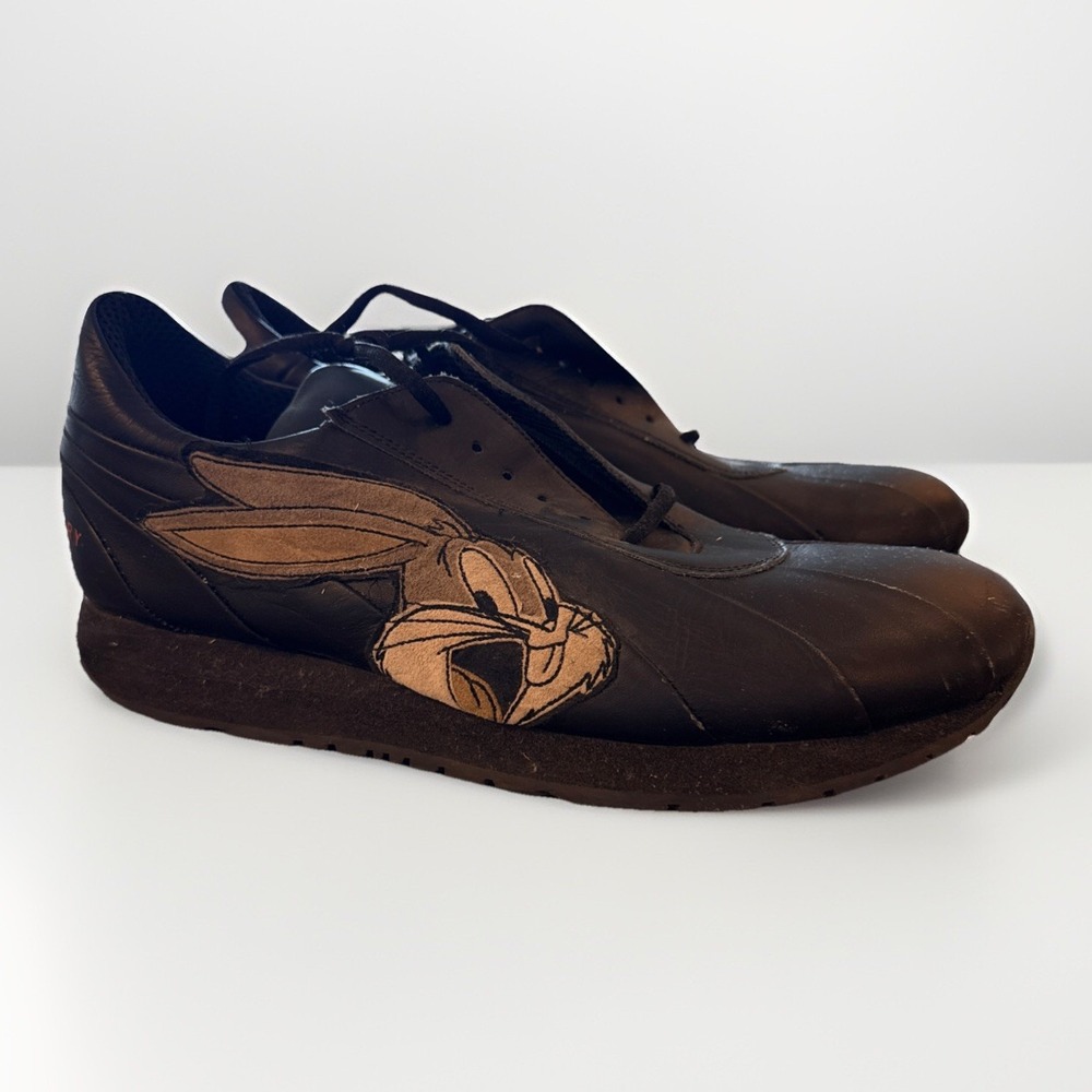 Iceberg History Bugs Bunny Sneakers 90s Vintage Black RARE Leather‎ Sz 10 - 43